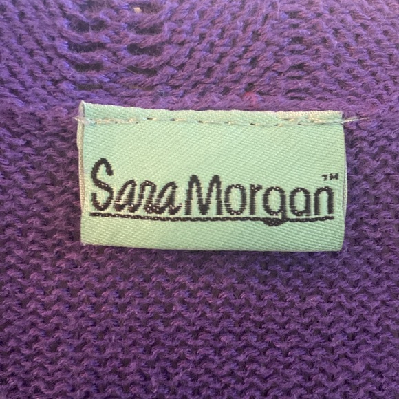 VINTAGE SARA MORGAN Purple Open-Knit Cropped Cardigan Sweater - Picture 11 of 12